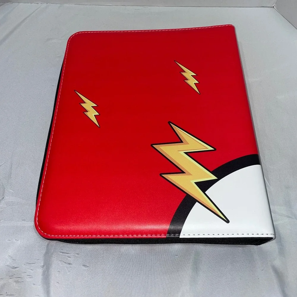Duzille Premium Trading Card Binder Red Lightning Bolt Zippered 3 Ring Folder